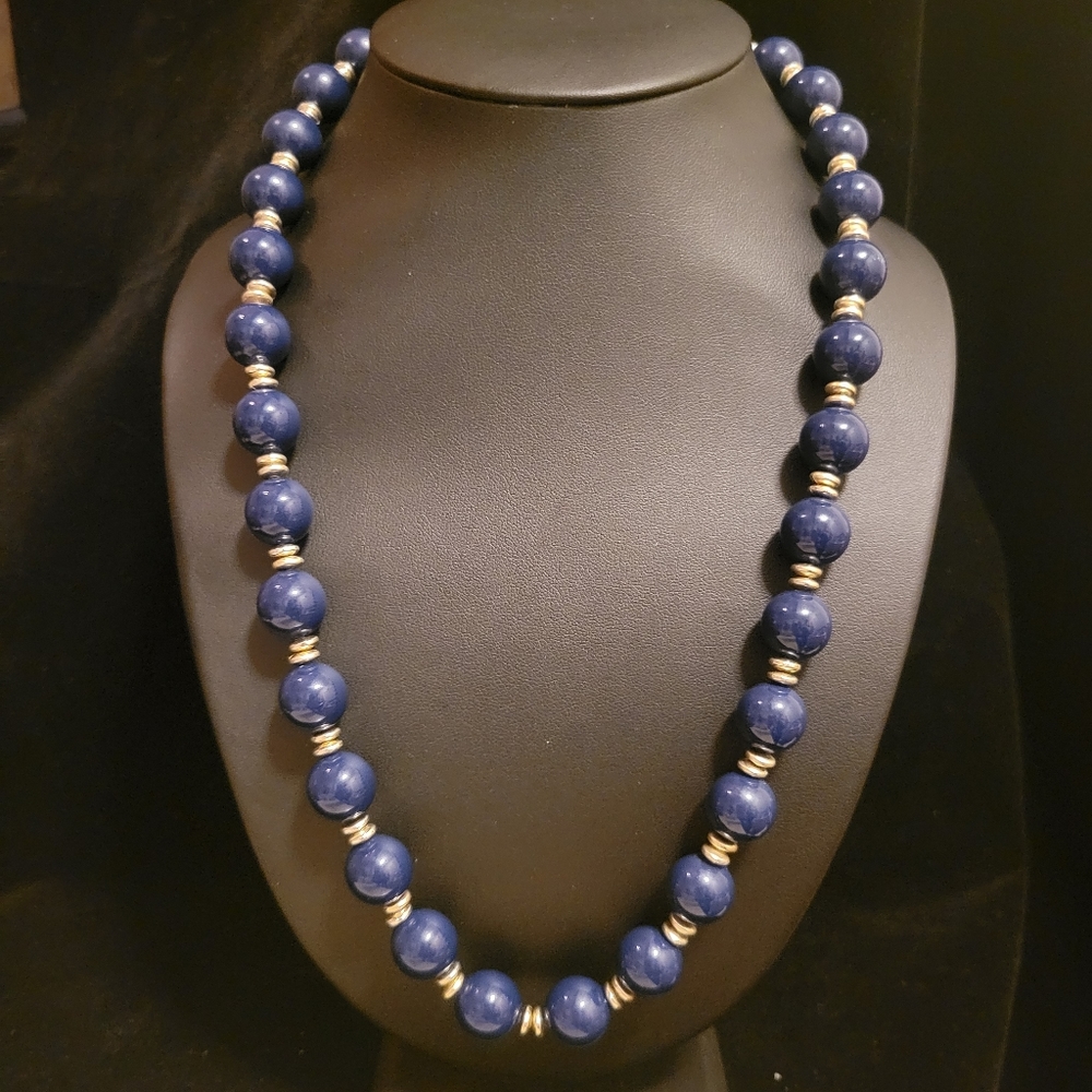 Vintage Navy Plastic Beaded Necklaces